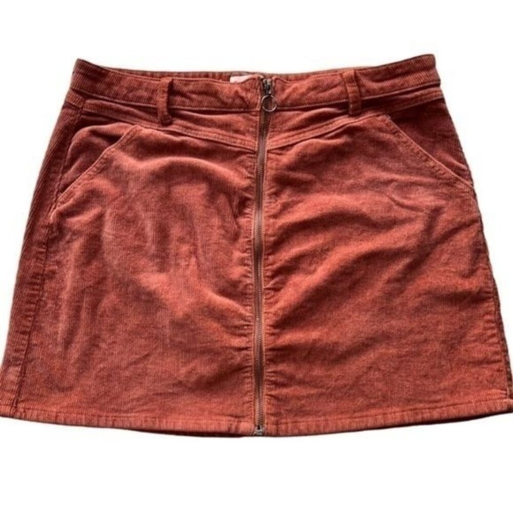Rust Corduroy Mini Skirt With Front Zipper & Pockets Womens Size 17/33W